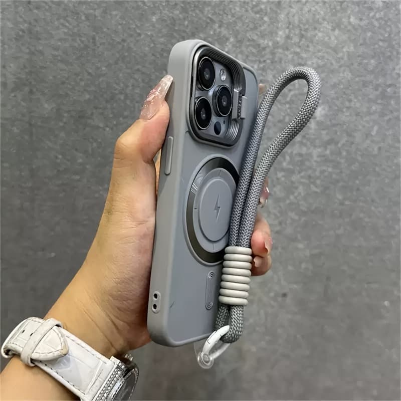 Luxury Lightning Magnetic Phone Case With Short Lanyard Camera Holder For IPhone 16 15 14 13 12 11 Pro Max Plus, Soft Silicone Back Cover