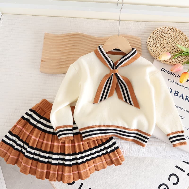 [LittleRoyal] Girls Knit Set - Princess Two-Piece Dress | Western Style Sweater & Skirt