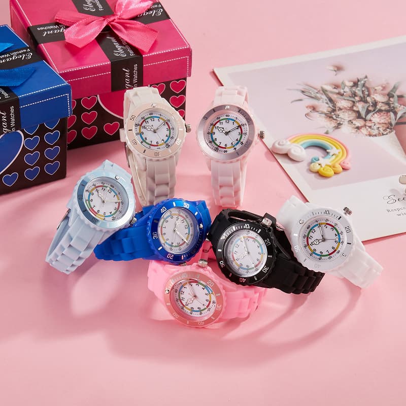 Student Silicone New Style Boys And Girls Rainbow Unisex Fashion Multi-color Quartz Watch