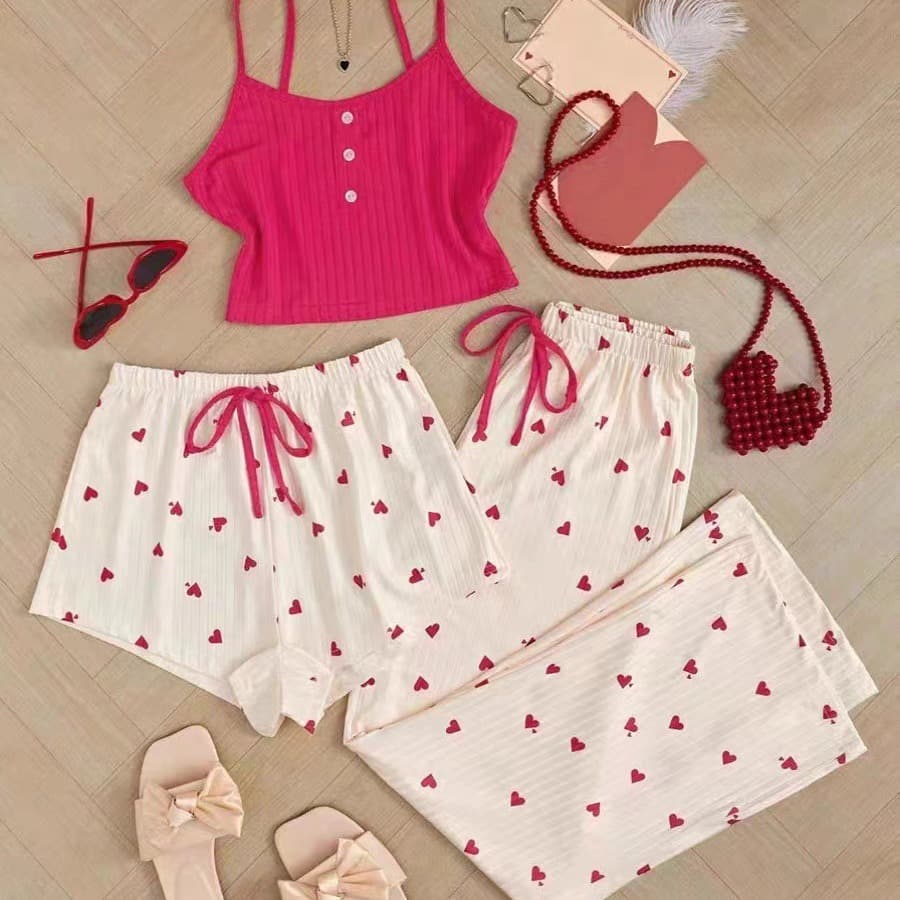 Women's Sleepwears Sweet And Cute Three Piece Suit Suspenders Trousers Sexy Home Clothes Fashionable Can Be Worn Outside