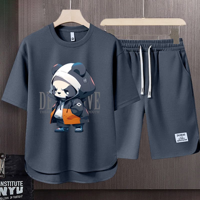 Men's Clothing 2024 Waffle Casual Summer Suit Men's Loose Teen Short sleeved T shirt Shorts Handsome Two piece Suit