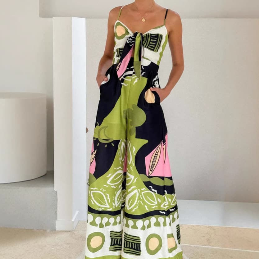 Women's Clothing Casual Fashion Digital Printing Chest Strap Jumpsuit Women