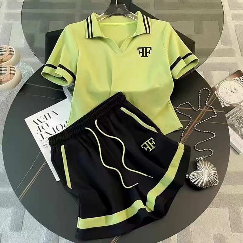 Women's Clothing In Summer Plus Size Loose And Slim Age Reducing POLO Collar Two Piece Suit Trendy