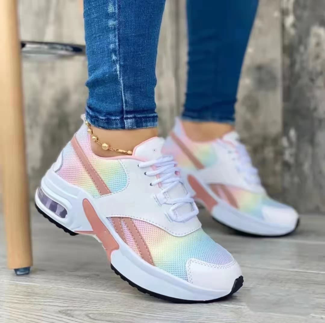 Plus-size muffin cushioned mesh lace-up casual shoes