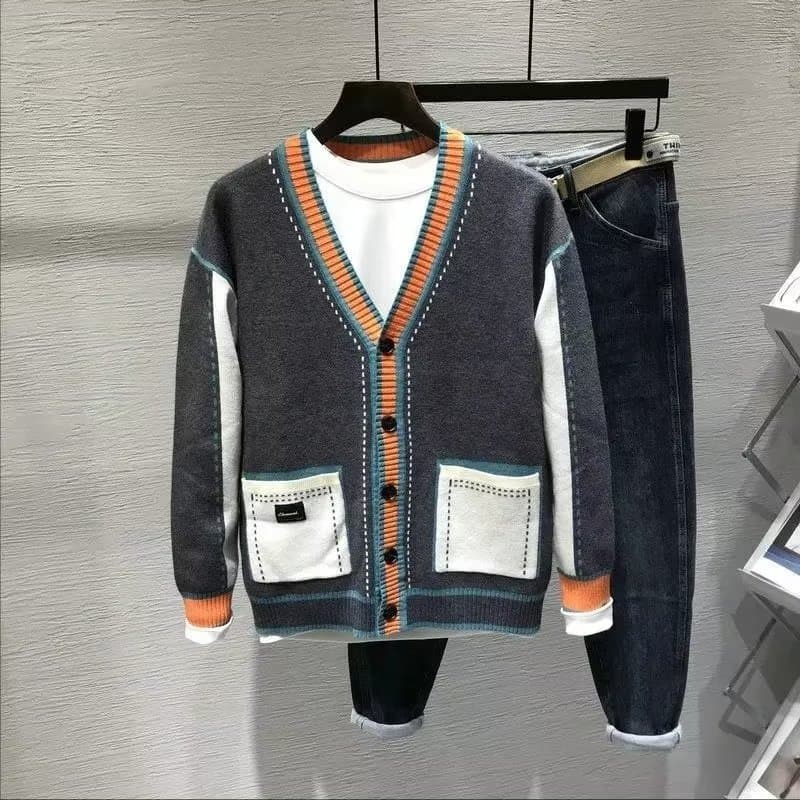 Men's Clothing Autumn and winter knitted cardigan V neck jacket for men fashion casual versatile button pocket large size tops trend