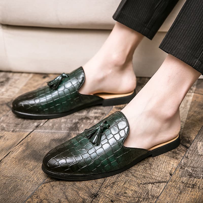 Euro Step British Style Fitting Room Half-Slip With Tassels Brogue Carved Leather Shoes For Men