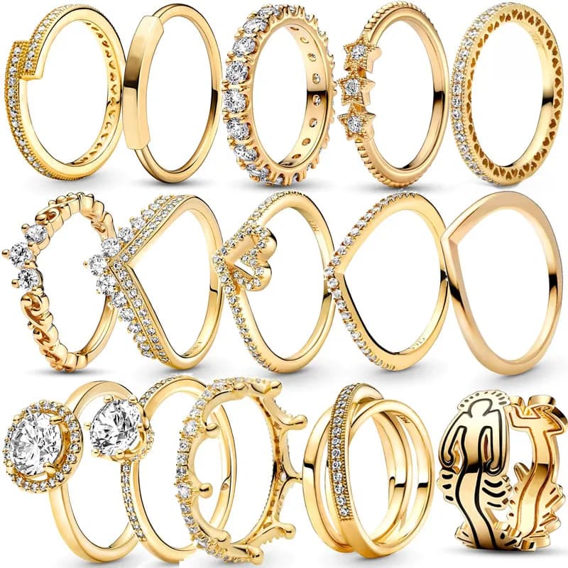 2024 New Popular 925 Sterling Silver, Golden Fashion Classic Ring Is Suitable For Ladies Jewelry Accessories Free