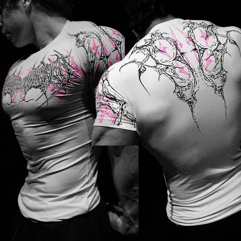 Breathedivinity Men's T-Shirt American Dark Style Sports Fitness Quick-Dry Breathable Compression Short Sleeve