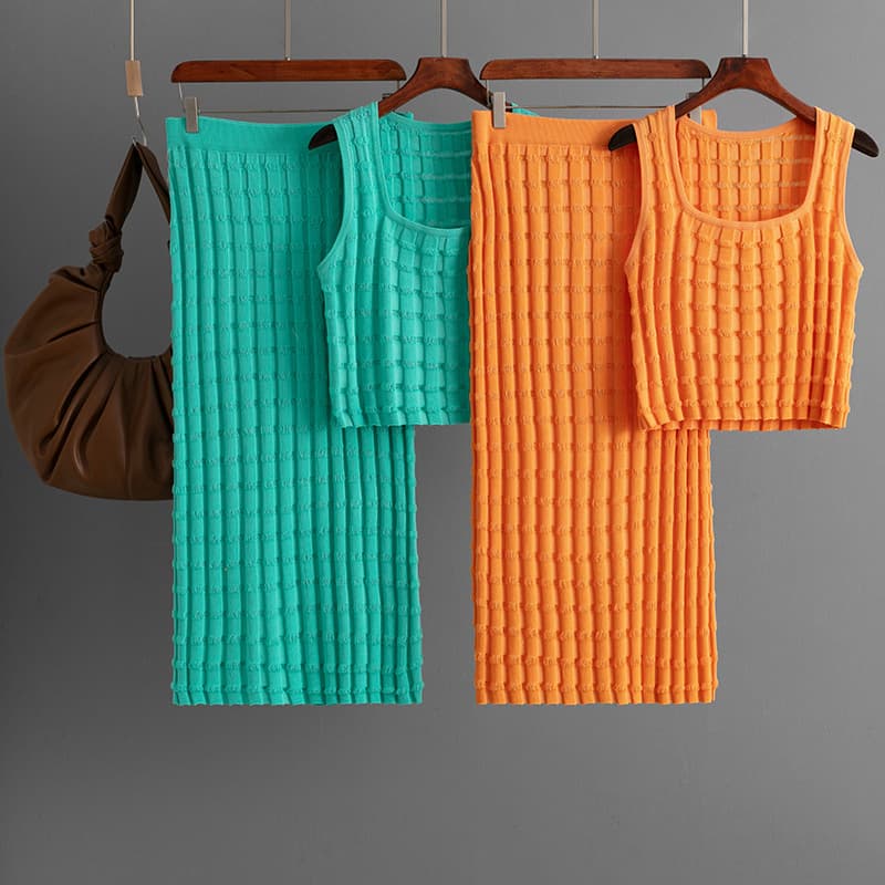 Women's Clothing Sleeveless Vest Top Skirt Knitted Two Piece Suit