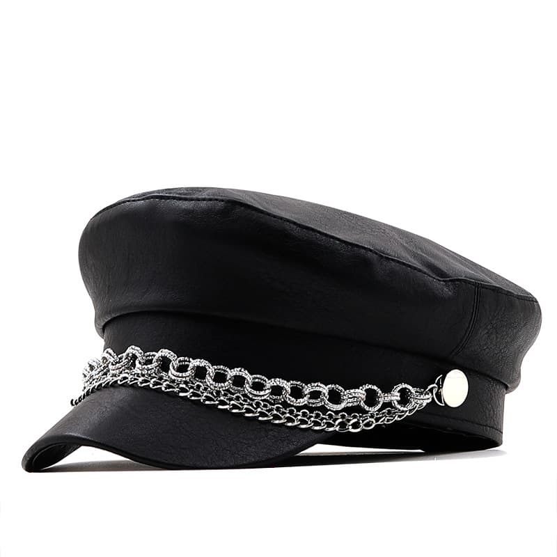 Unisex Simple silver chain beret women's fall/winter cap octagon vintage painter's hat