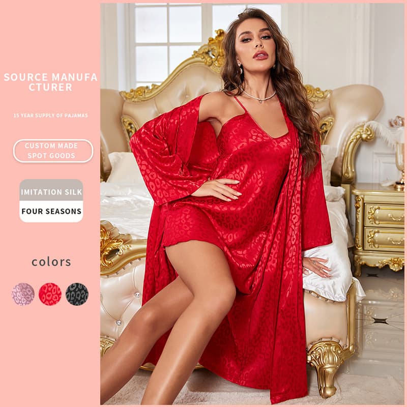 Women’S Clothing Casual Pajamas Sexy Fashion Silk Pajamas Ice Silk Home Clothes Sling Robe Suit