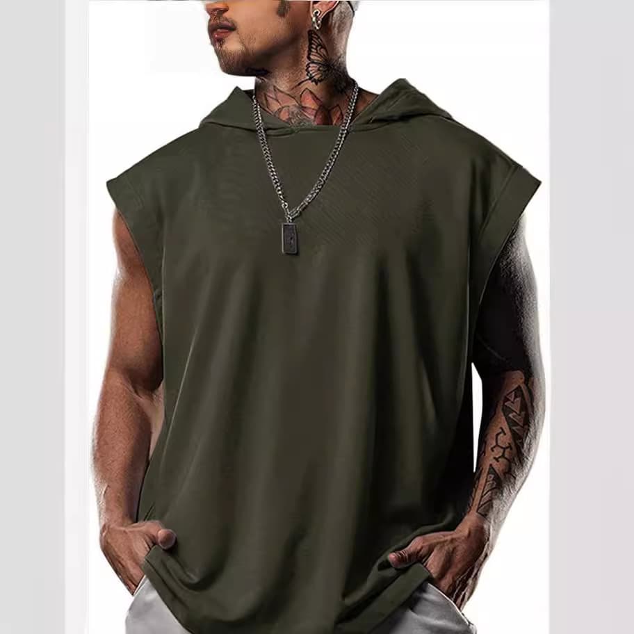 Men's Clothing 2025 New Casual Pullover Sports Casual Men's T-shirt Trendy Sleeveless Hooded Loose Men