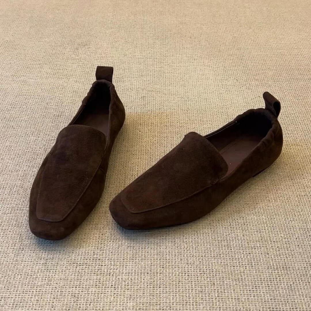 Square-toe Loafers, Women's Soft Leather, Comfortable Flats, One-foot Slip-ons, Casual Suede Shoes