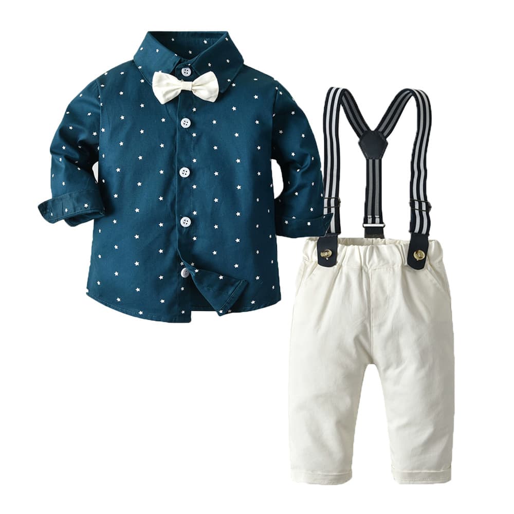 Kid's Clothing Spring and Autumn children's clothing boys suit star print long sleeved shirt overalls one year old dress network children's clothing