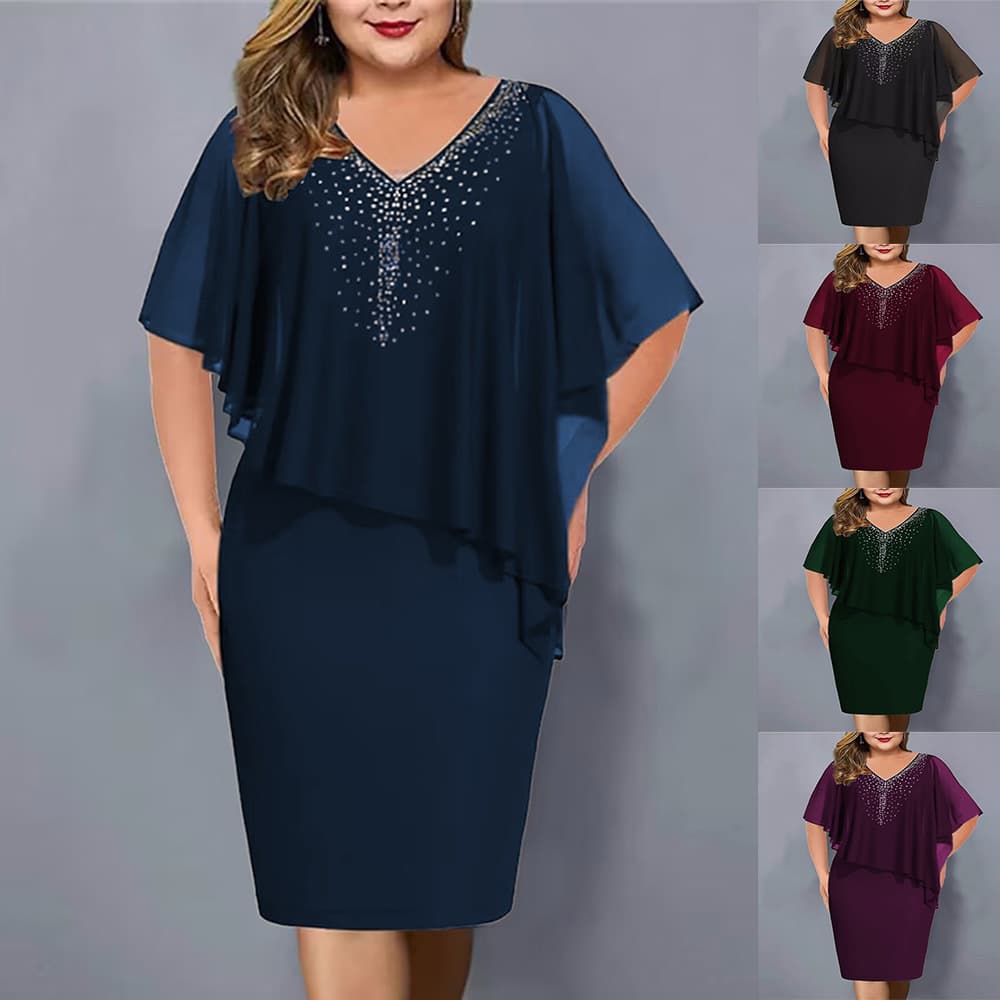 2023 Summer New European And American Cross-Border Chiffon Short Sleeve Shawl Design Tall Slimming Commuter Long Dress