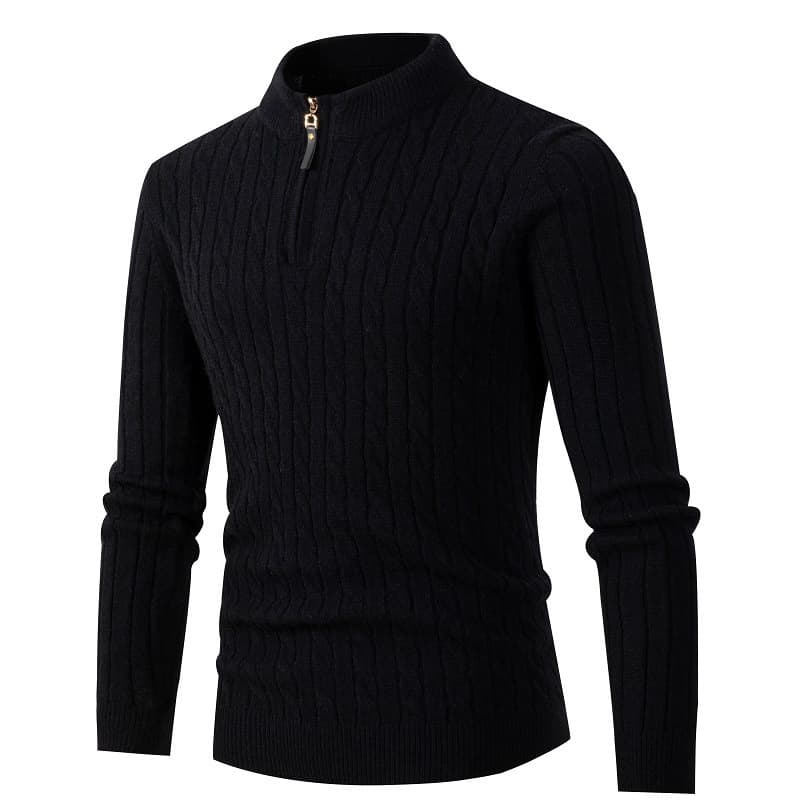 Men's Clothing Sweater Long Sleeve Twist Half Tall Neck Zip Knit Bottom Up Clothing