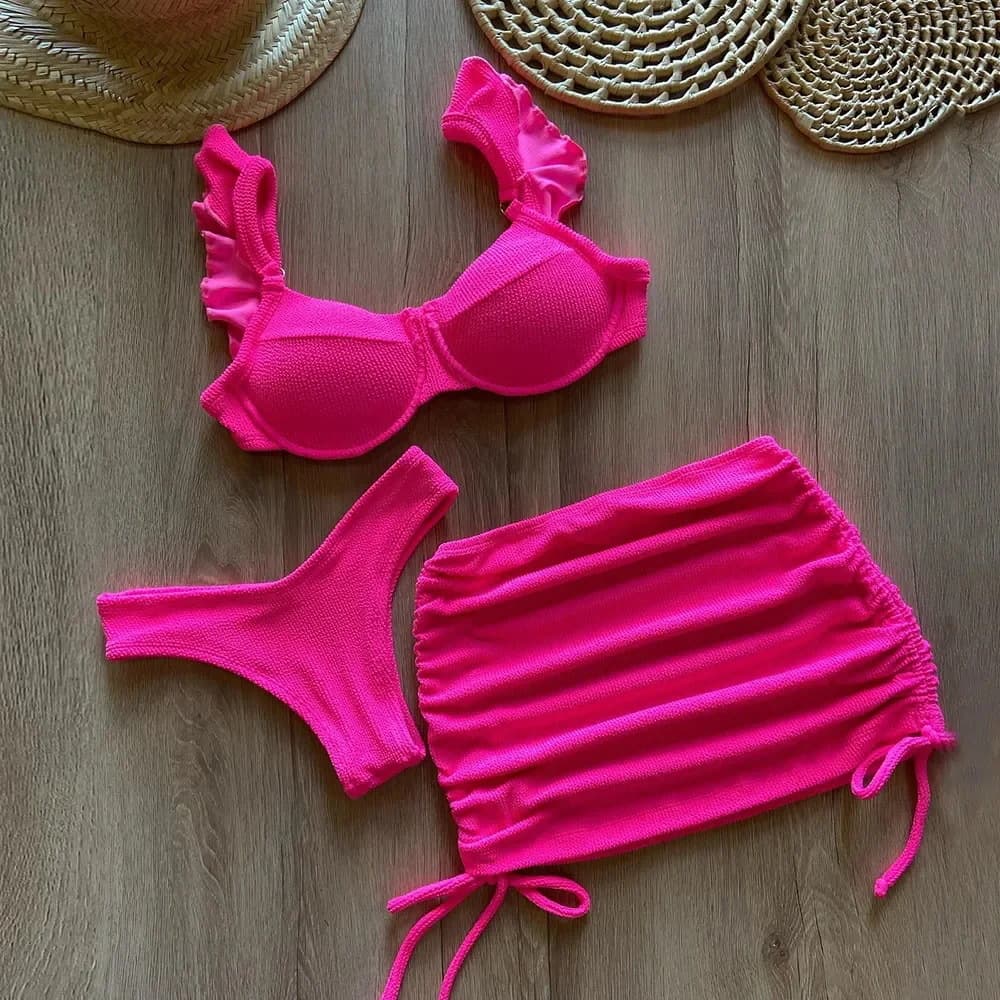 Women's Clothing New Bikini Suit Three Piece Suit Bikini High Waist Sexy Gathered Split Swimsuit Female