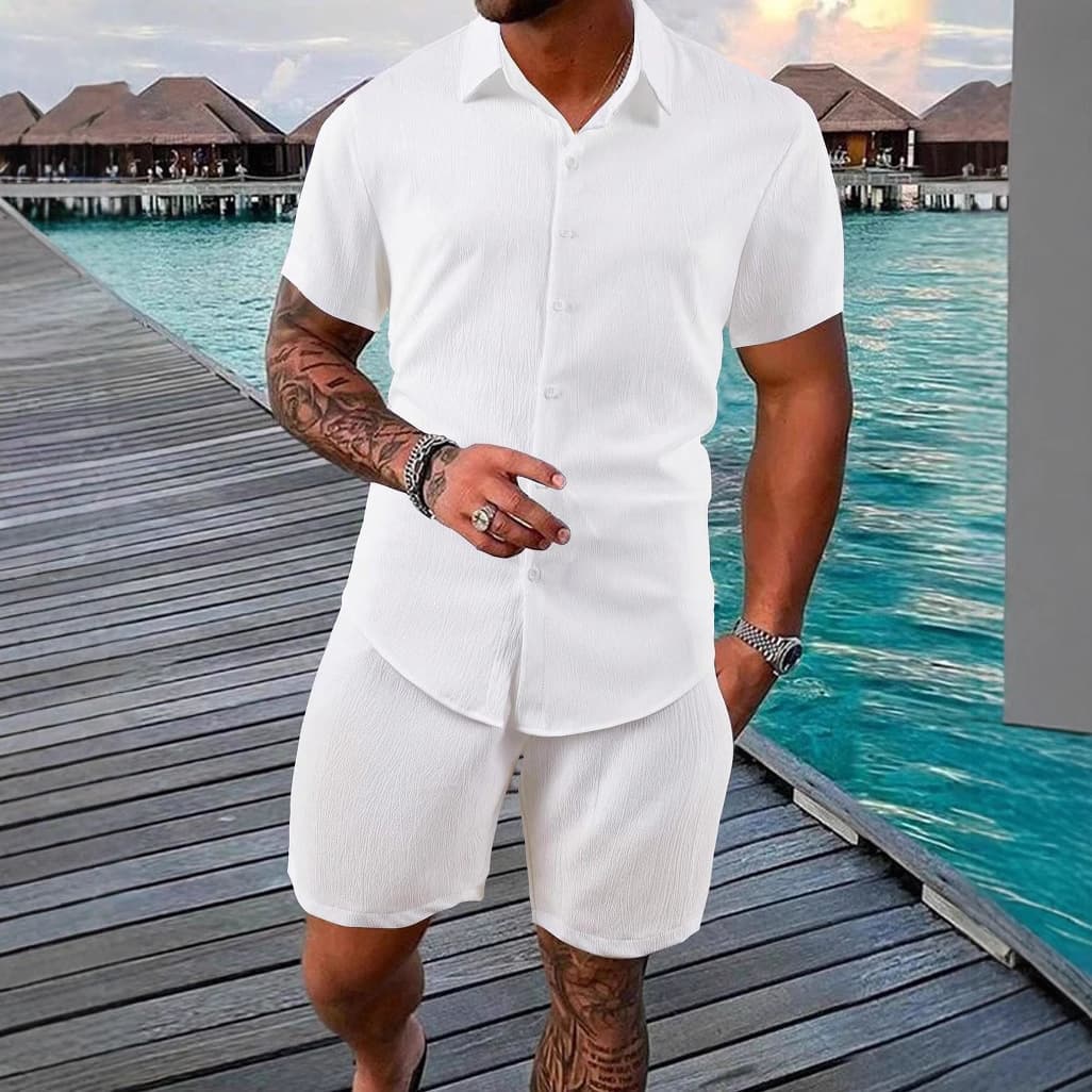 Men's Clothing Summer Short Sleeved Shorts Suit Sports Leisure Vacation Two Piece Suit