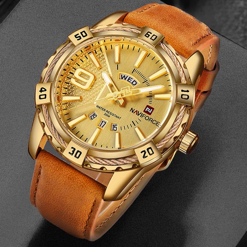 Fashion Watch For Men Gold Luxury Sport Waterproof Military WristWatch Business Casual Leather Strap Date Clock
