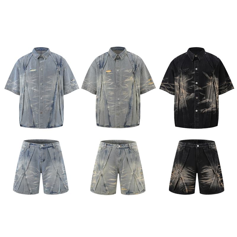 Men's Clothing Summer Personality Washed Jeans Hip Hop Ins Trend High Street Trend Handsome Men And Women Denim Suit