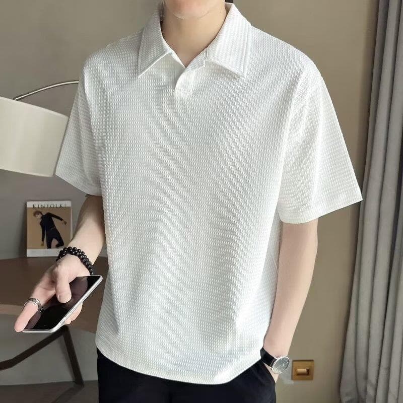 Men's Clothing Short Sleeved T Shirt Men's Polo Shirt High End Summer Trend Retro Loose Style With Collar And Short Sleeves