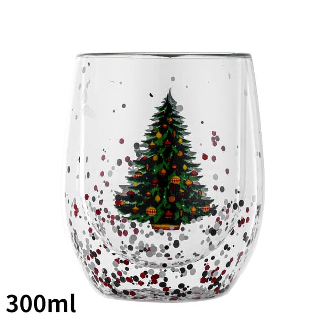 Creative Christmas Tree Glass Cup 300ml Heat-Resistant Double Wall Glass Cup Coffee Mug with Lid Cute Christmas Gifts for Girls