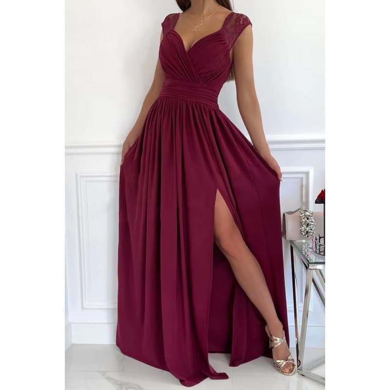 Women's Sleeveless Lace Hem Slit Dress European American Style Independent Website Bestseller 2025 Wish