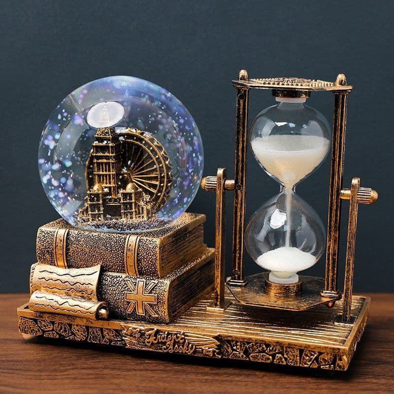 [1418 People's Reviews] Iron Tower Hourglass Crystal Ball European Timing Eight Tone Box Luminous Desktop Decoration