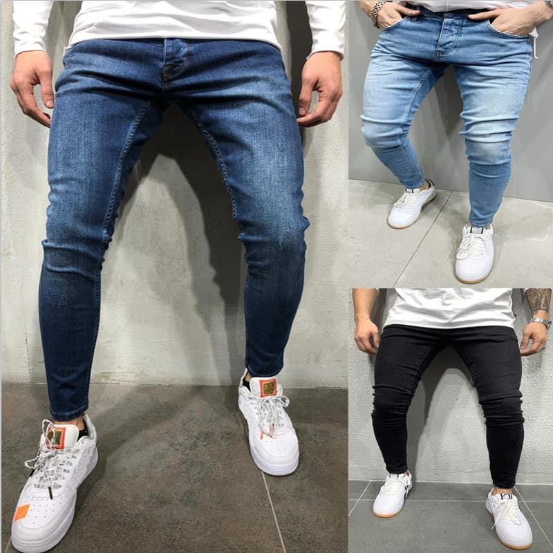 High Quality Men's Elastic Tight Fitting Small Leg Jeans With Golden Classic Three Colors