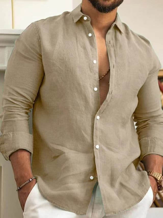 Chemises décontractées pour hommes en coton et lin unis, manches courtes, coupe classique, style bohème élégant, boutonnage simple.