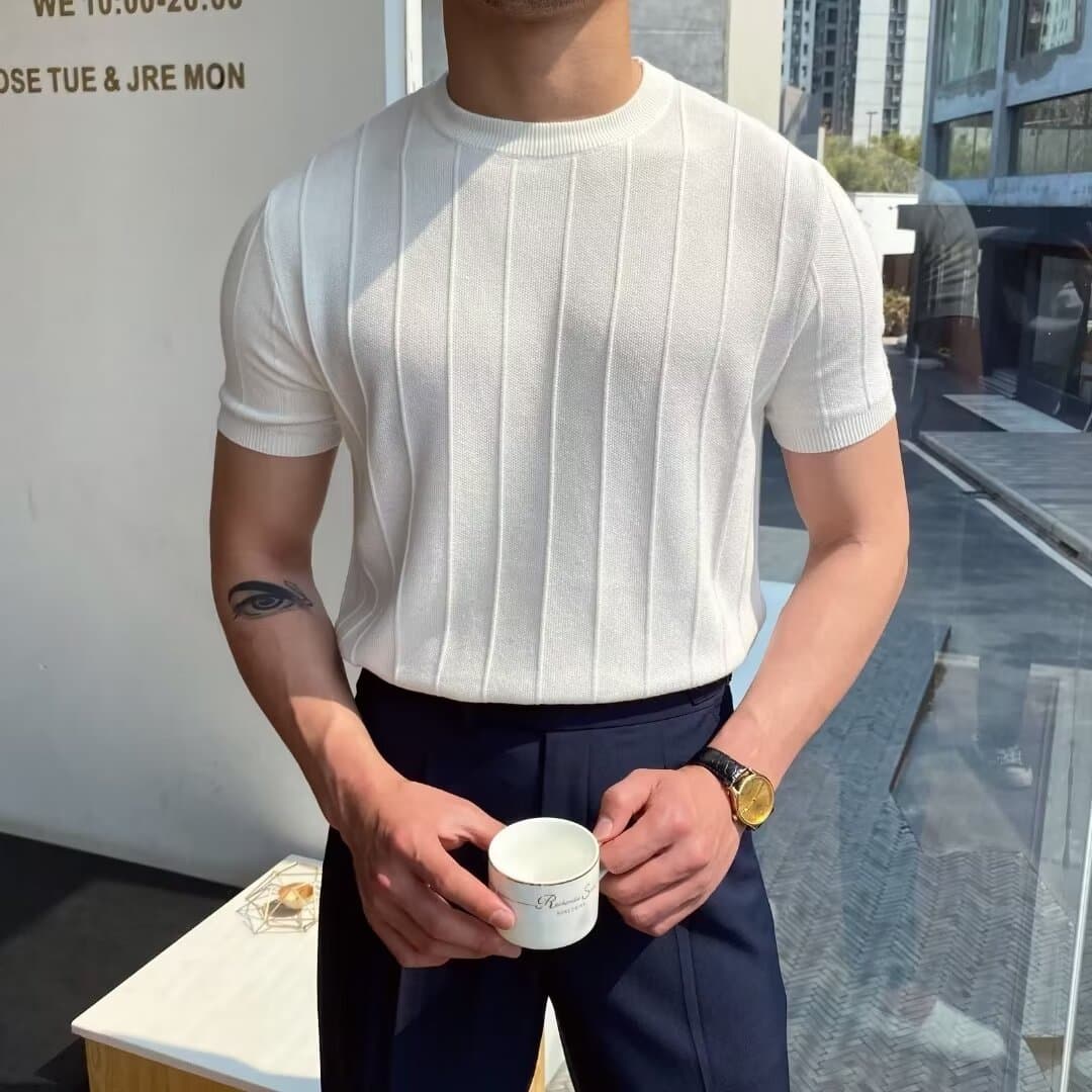Men's Clothing Light Luxury Knitted T Shirt Men's Summer New Round Neck T Shirt Half Sleeve Men's Short Sleeve Thin Bottoming Shirt T Shirt Wool