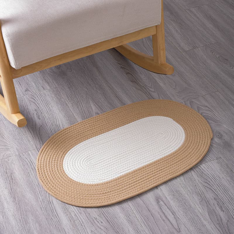 Handwoven Cotton Rug - Absorbent & Non-Slip Oval Doormat For Bathroom, Bedroom & Entryway