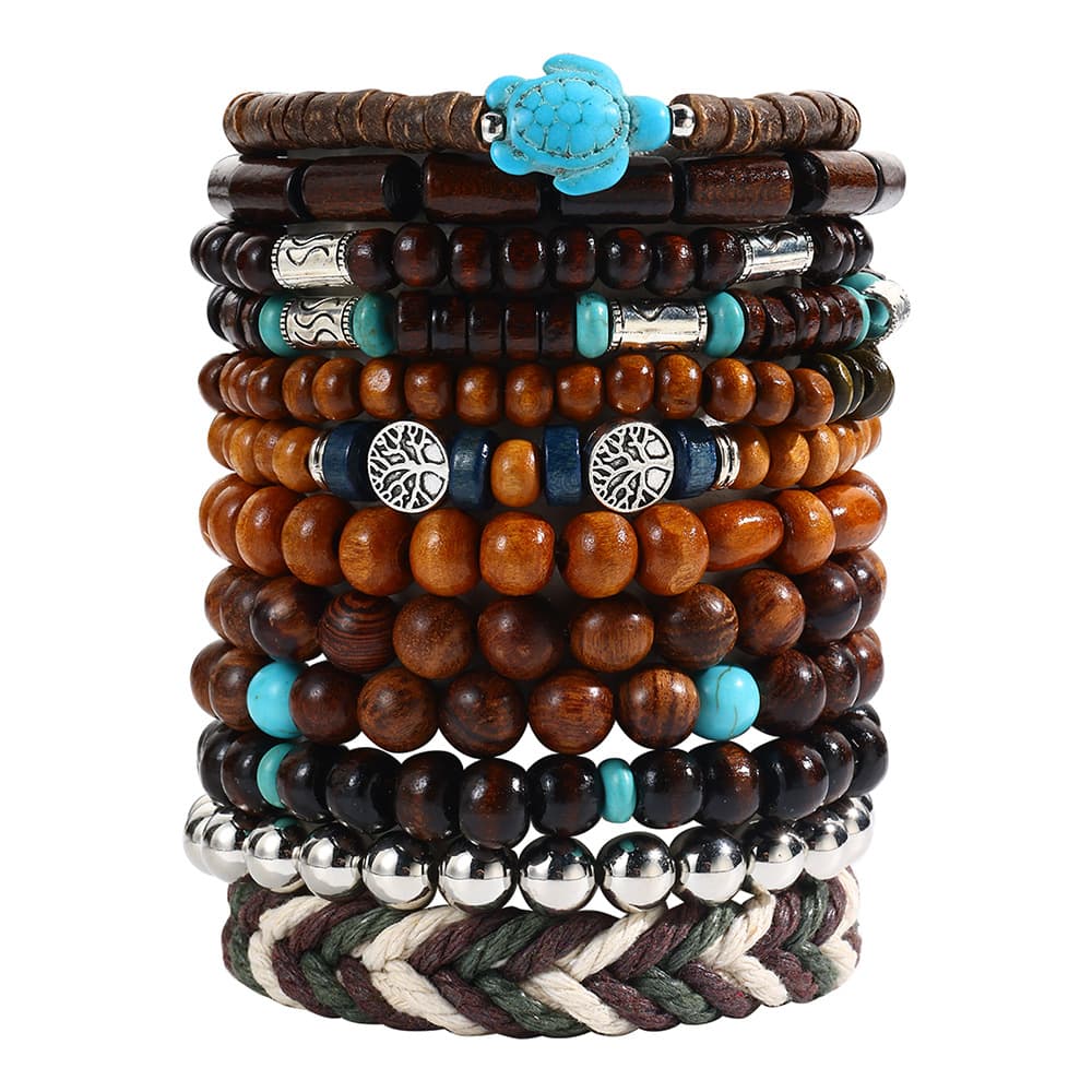 Handmade Beaded Set Bracelet Men's Retro Wooden Bead Elastic Bracelet Coconut Shell Bracelet