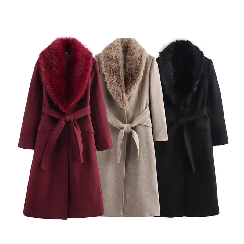 ​​Elegant Wool Coat With Faux Fur Collar – Women’s Slim-Fit Long Coat, Chic Winter Outerwear For Office & Casual Wear​​