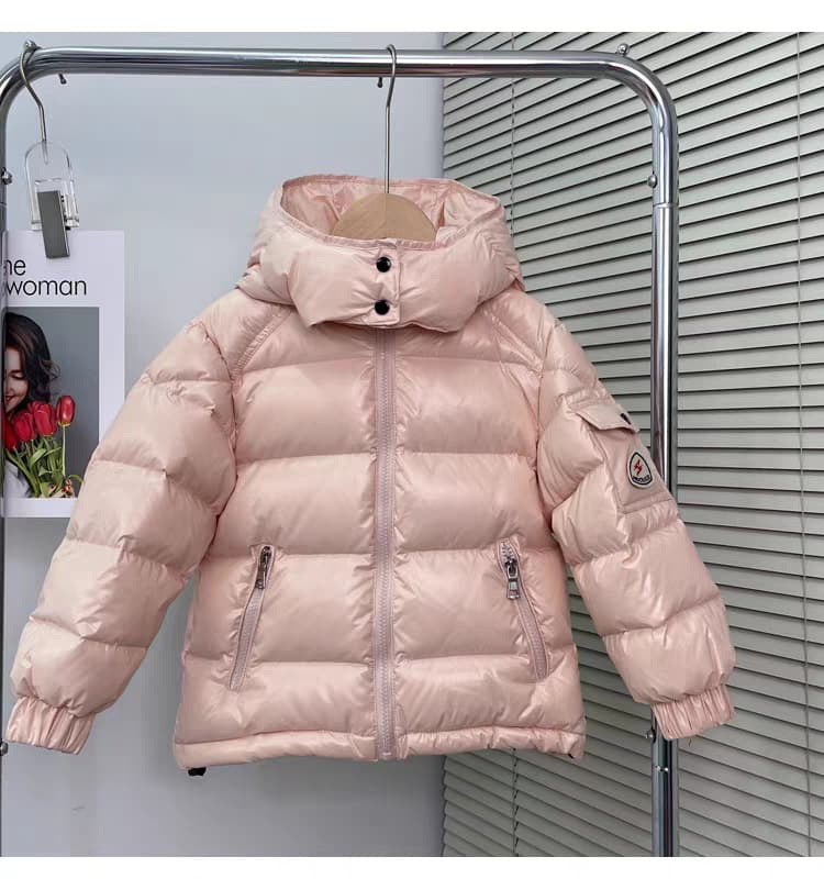Boys Girls Waterproof Winter Puffer Jacket With Detachable Hood - Lightweight Warm Kids Down Coat For Cold Weather (Pink/Black/Beige)
