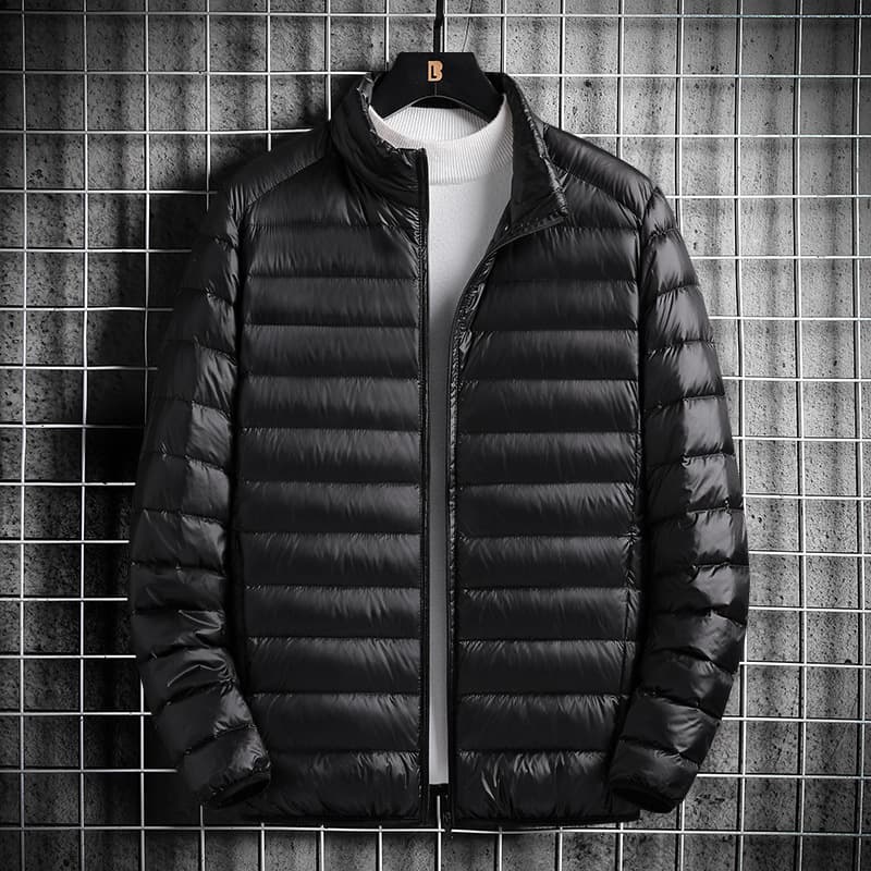 Men's Lightweight Quilted Jacket - Oversized Winter Coat With Stand Collar, Short Slim Fit, Breathable & Warm, Solid Color Casual Outerwear