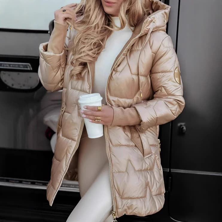 Women's Clothing autumn and winter new hooded cotton coat mid length cotton coat