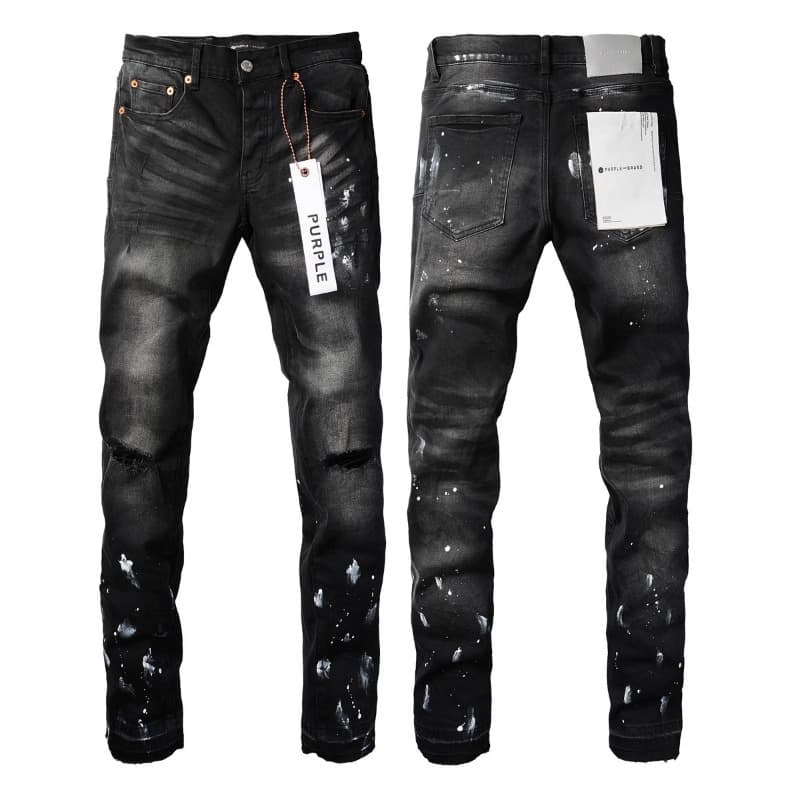 Jean skinny homme effet peinture - Pantalon en denim noir délavé et usé - Coupe slim rétro hip-hop