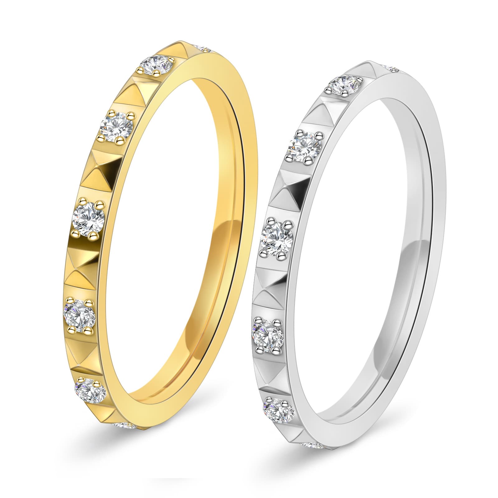 Women's Jewelry Stainless Steel Small Fragrance Style 2MM Wide K Gold Pyramid Diamond Ring Jewelry Accessories