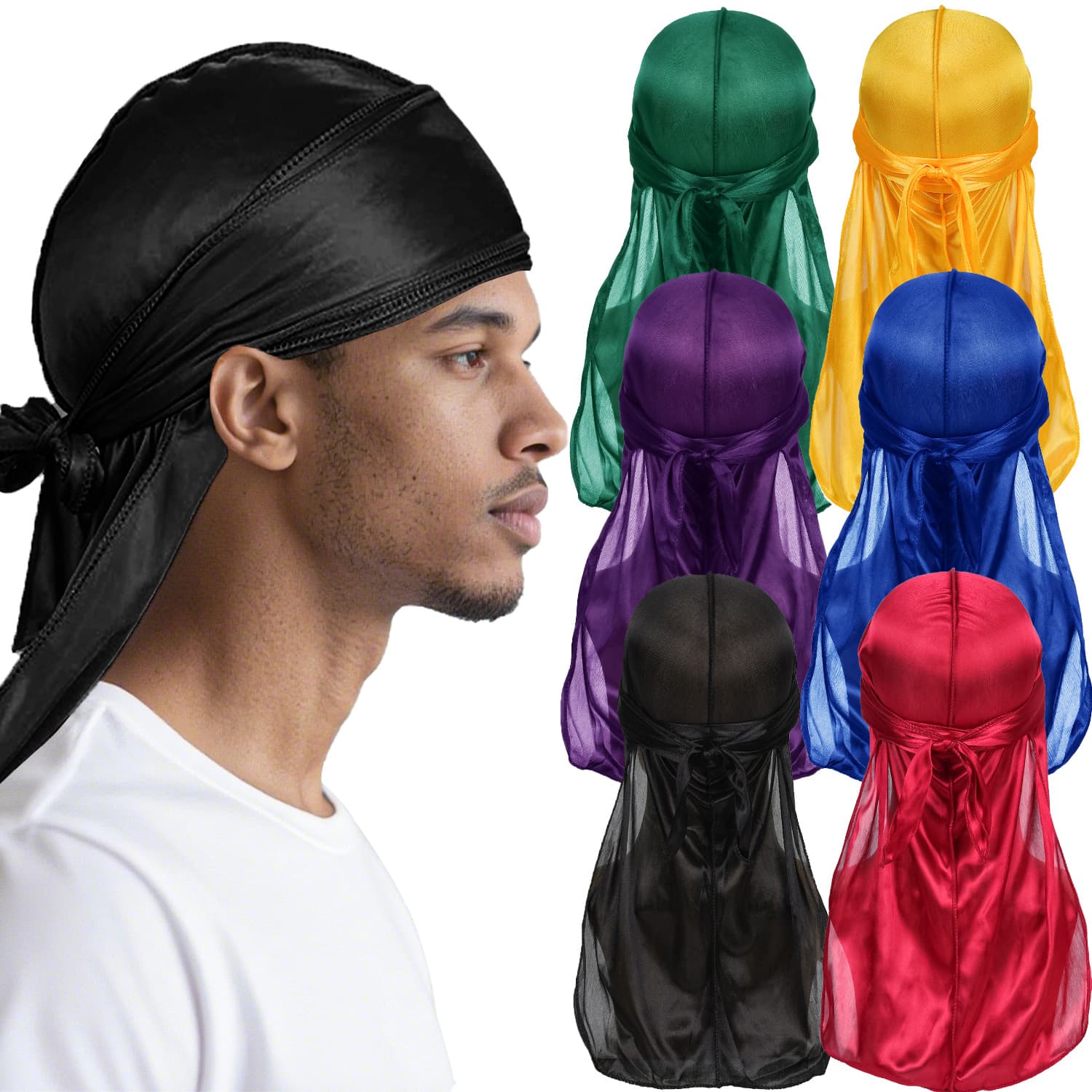 Unisex Durag Headwrap - Breathable Stretchy Long Tail Chemo Cap For Men & Women - Solid Color Adjustable Bandana For Hip-Hop Style​