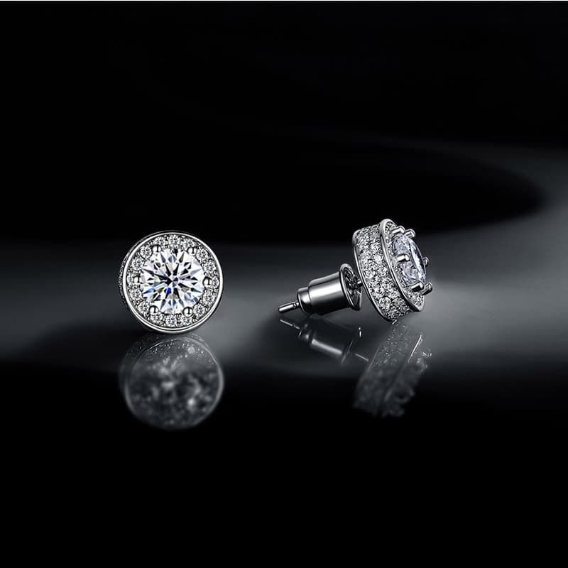 Men's Single Stud Earring With Full Diamond Design, Hip-Hop Style White Gold Zirconia Earrings For Women, High-End Look, Stylish & Colorfast
