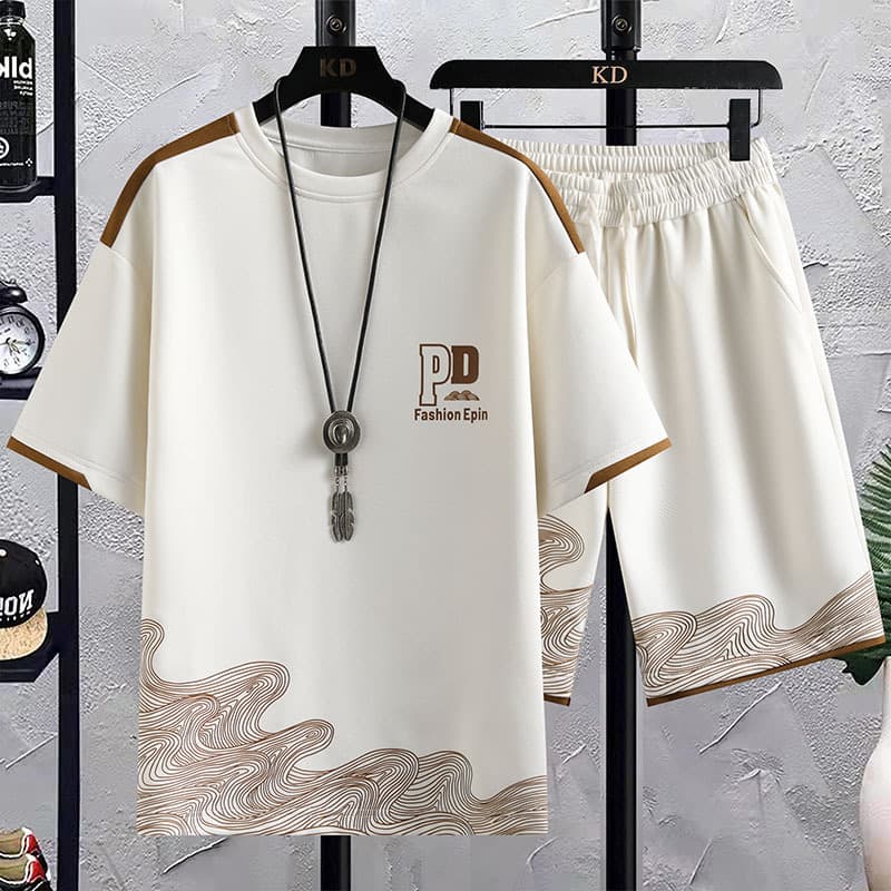 Men's Clothing Summer men's sports suit loose large size round neck T shirt short sleeve shorts teenager student leisure a complete set