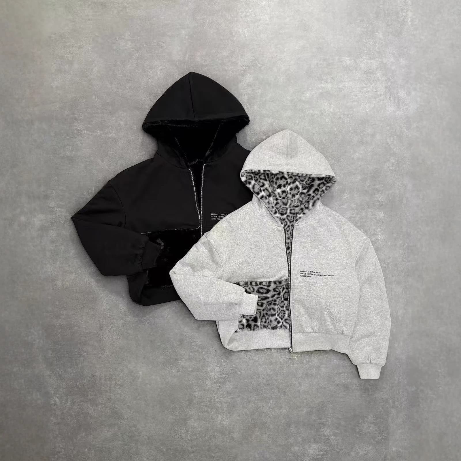 Reversible Zip-Up Hoodie With Leopard Print - Oversized Unisex Pullover For Men & Women, Streetwear Fashion, Cozy Fleece Lining, Two-Wear Style​