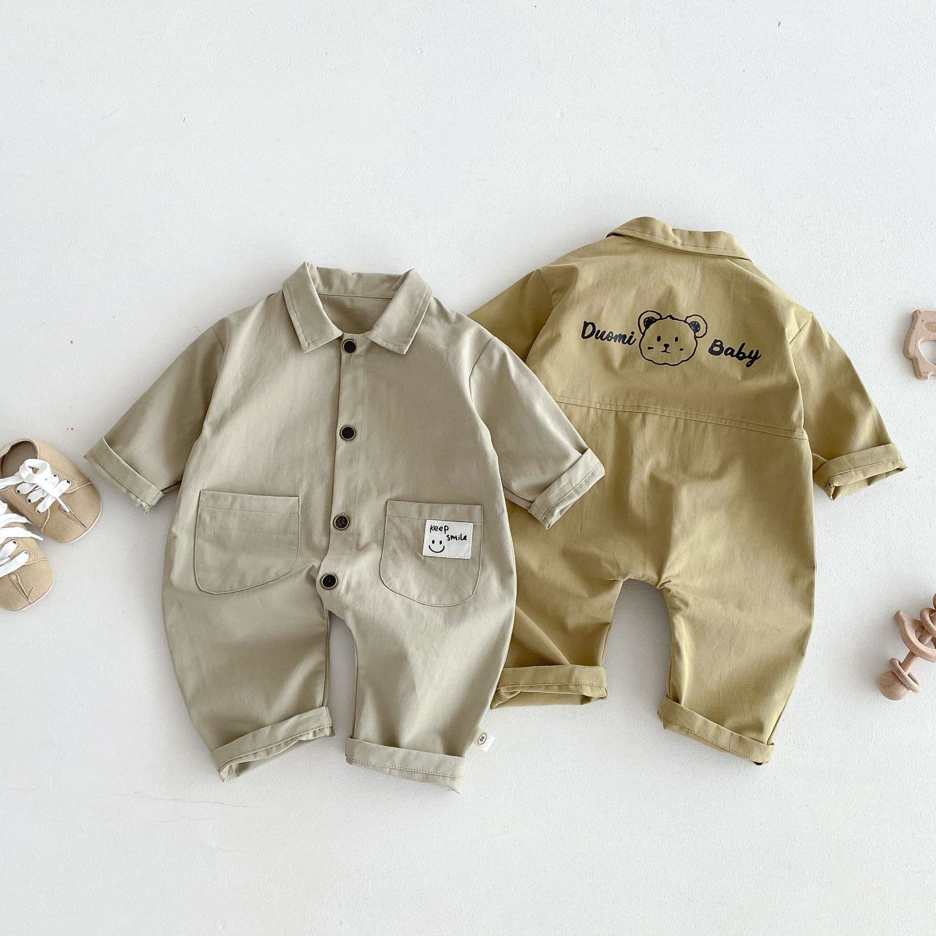 106059819@qq.com Solid Color Romper 0-2 Years Old Korean Children's Clothing Simple Patch Crawling Suit Baby Autumn Outfit AL723