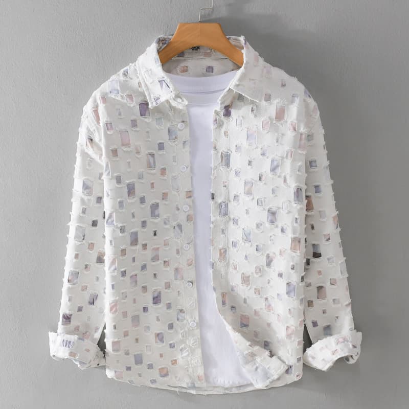 Men's Clothing Lapel Hole Shirt Coat Long Sleeve Jacket Loose Personality Couple Fashion
