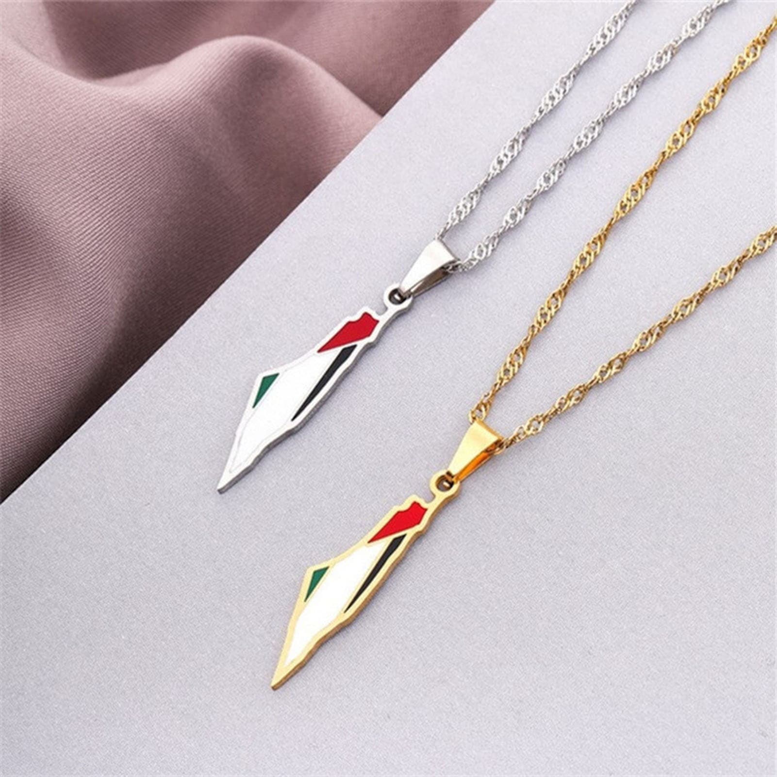 Shuosbai Enamel Palestine Map Pendant Necklace Men Women Palestine Country Flag Geometric Charm Necklace Jewelry Gift