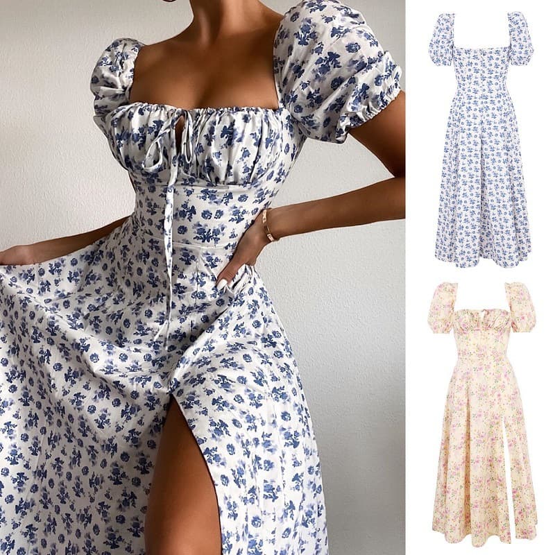Women's Clothing New Printed French Floral Backless Slim Fit Sling Slit Dress For Women