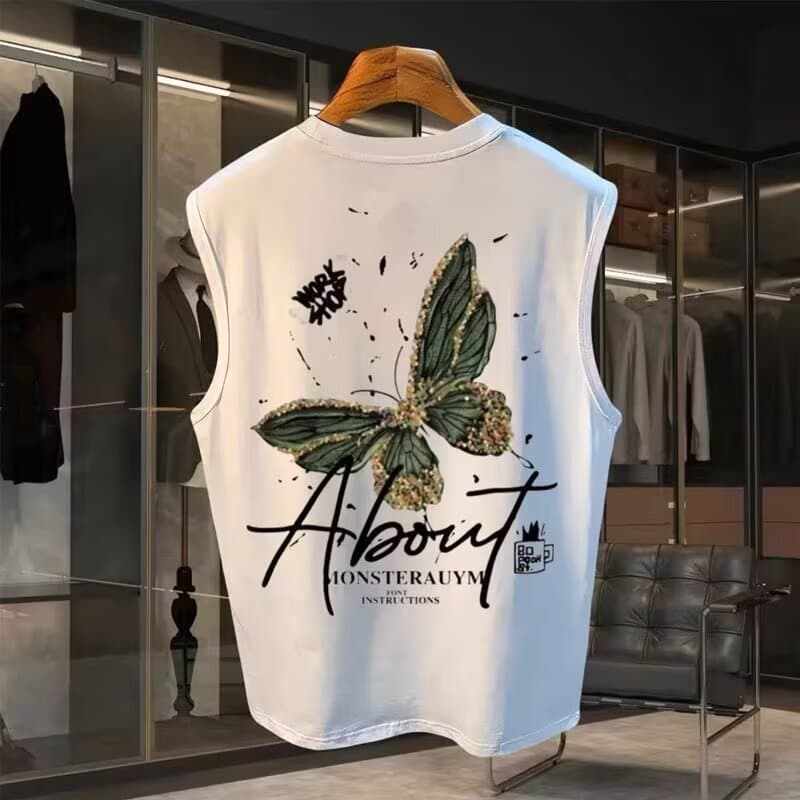 Men's Clothing Sports Vest Men's Summer Loose Outer Wear Sleeveless T Shirt Trend Boys Casual Wide Shoulder Waistcoat Top
