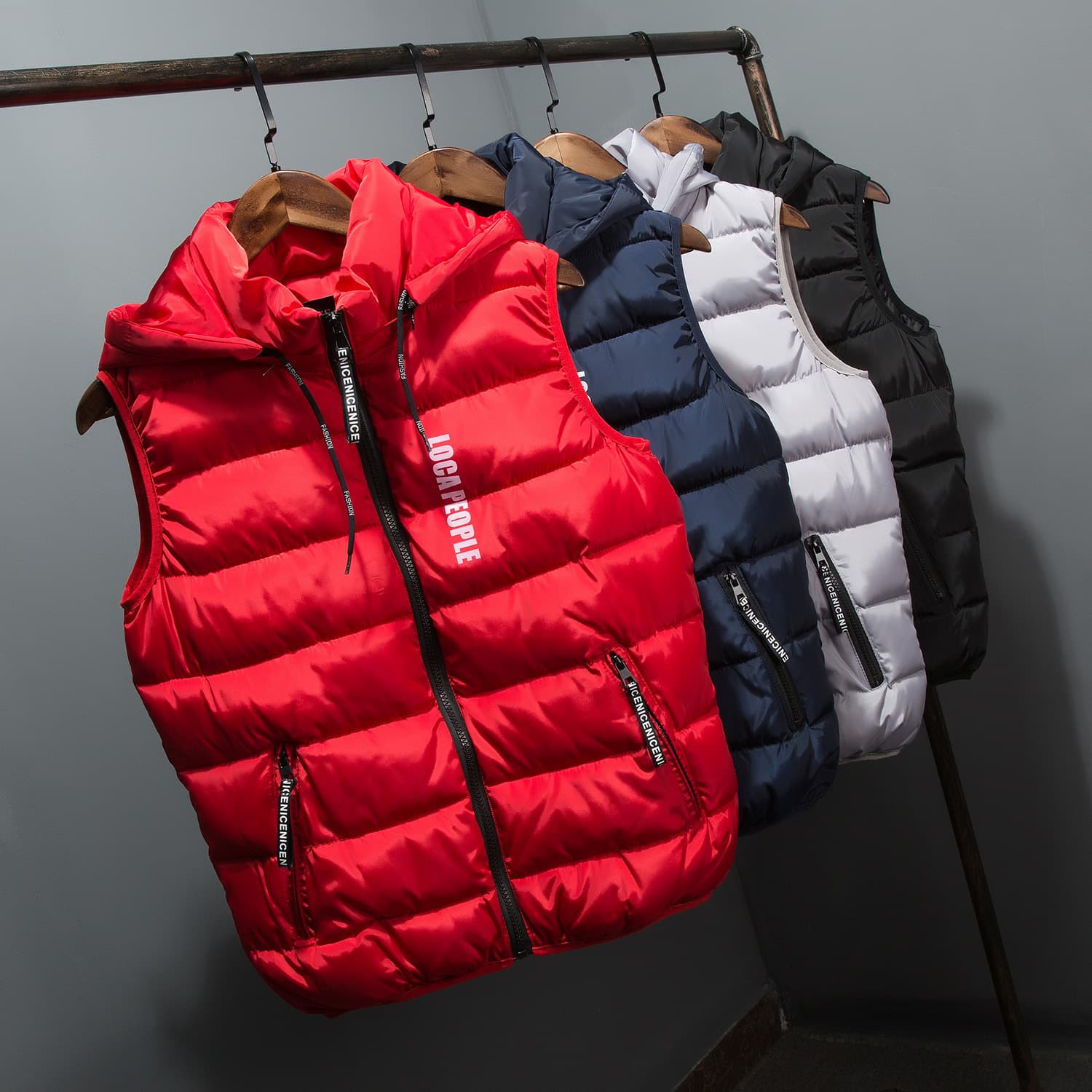 Men's Winter Hooded Padded Vest - Lightweight Quilted Jacket For Work & Casual Wear, Custom Logo Printing (Black, Grey, Red, Navy Blue)