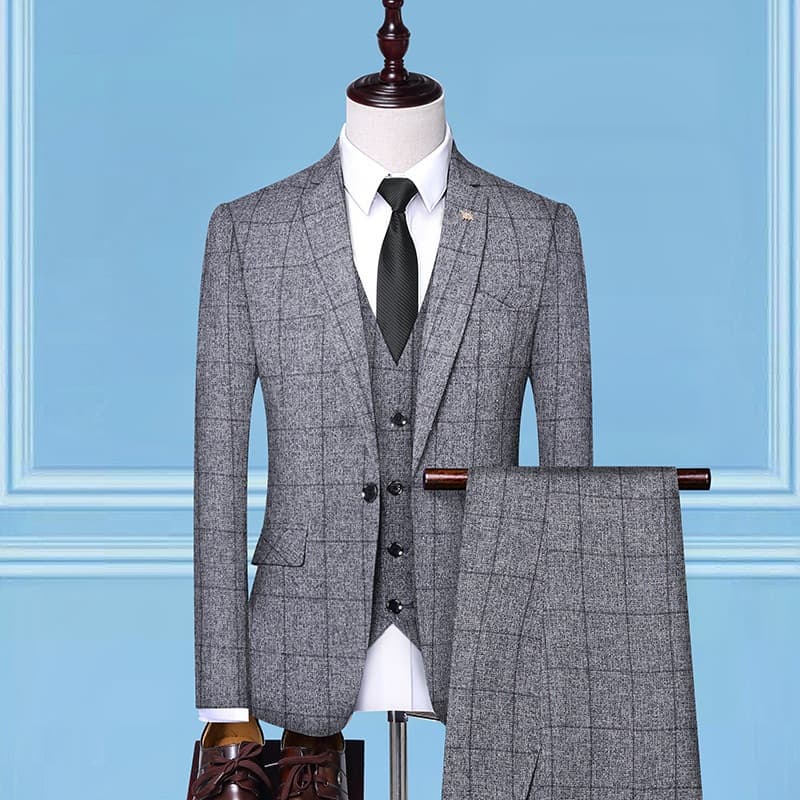 Men's Clothing 2024 Spring New Groom Slim Plaid Suit Three-Piece Korean Style Wedding Groomsmen Men’S Dress Wholesale